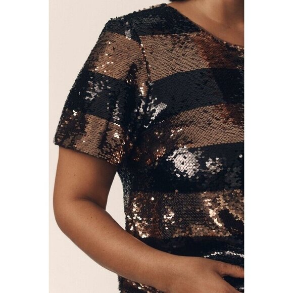 Maeve Short-Sleeve Sequin Striped Top S - Picture 3 of 3